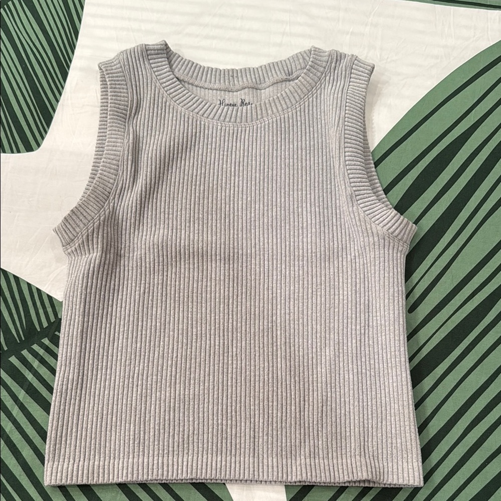 Hippie Rose Ribbed Gray Tank Top